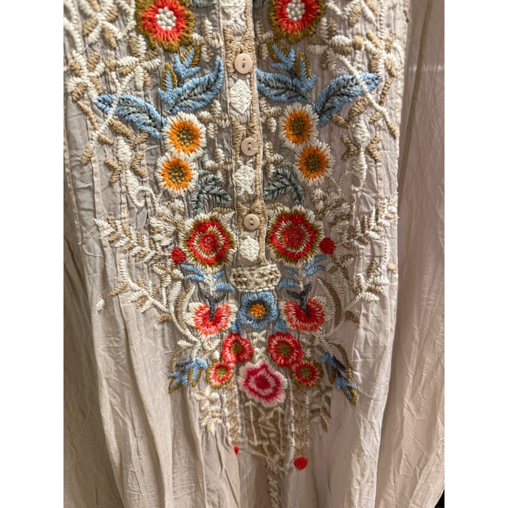 Johnny Was Embroidered Floral Dress Rayon Beige Boho C82763 Medium - Picture 3 of 11